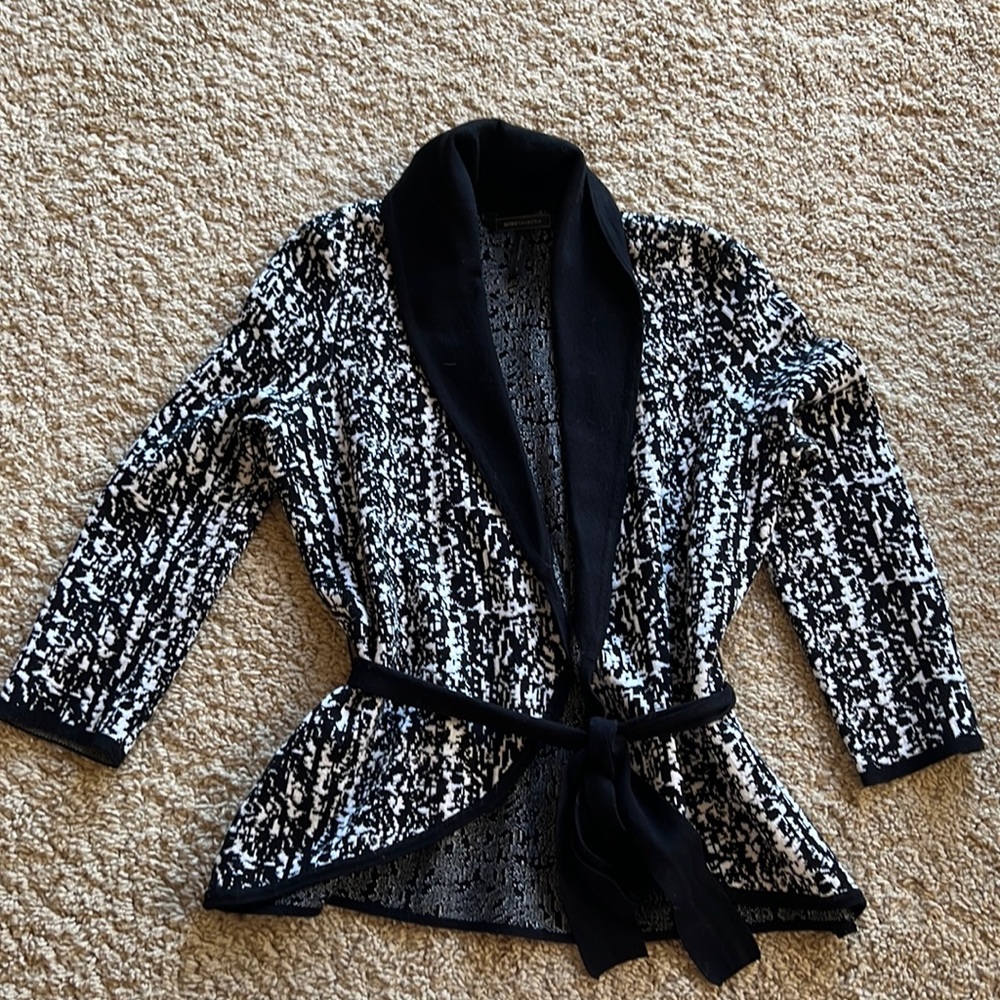Black and white wrap sweater